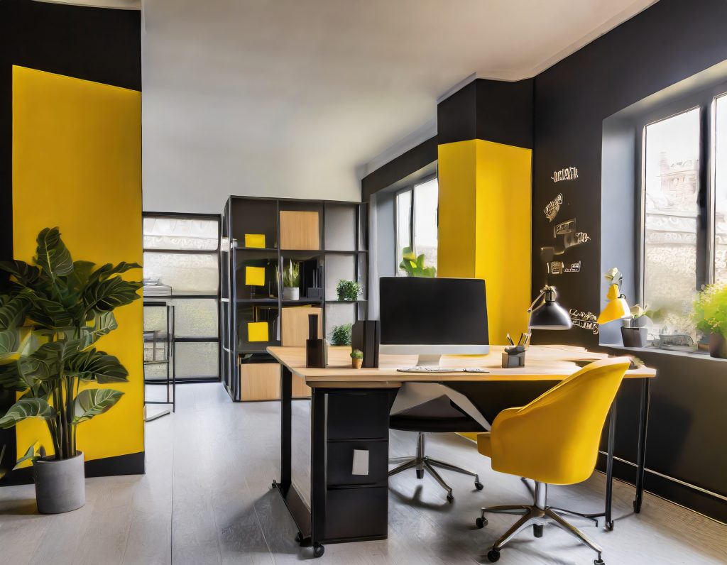 KI Zeichnung eines modern eingerichteten Büros