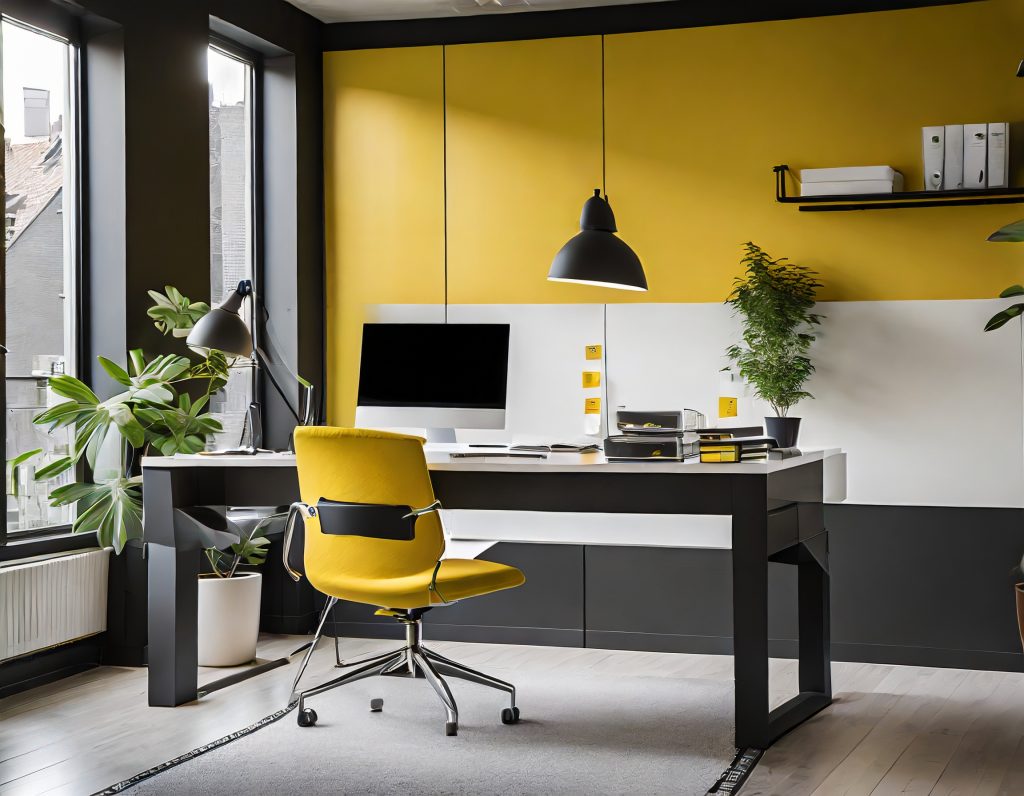 KI Zeichnung eines modern eingerichteten Büros