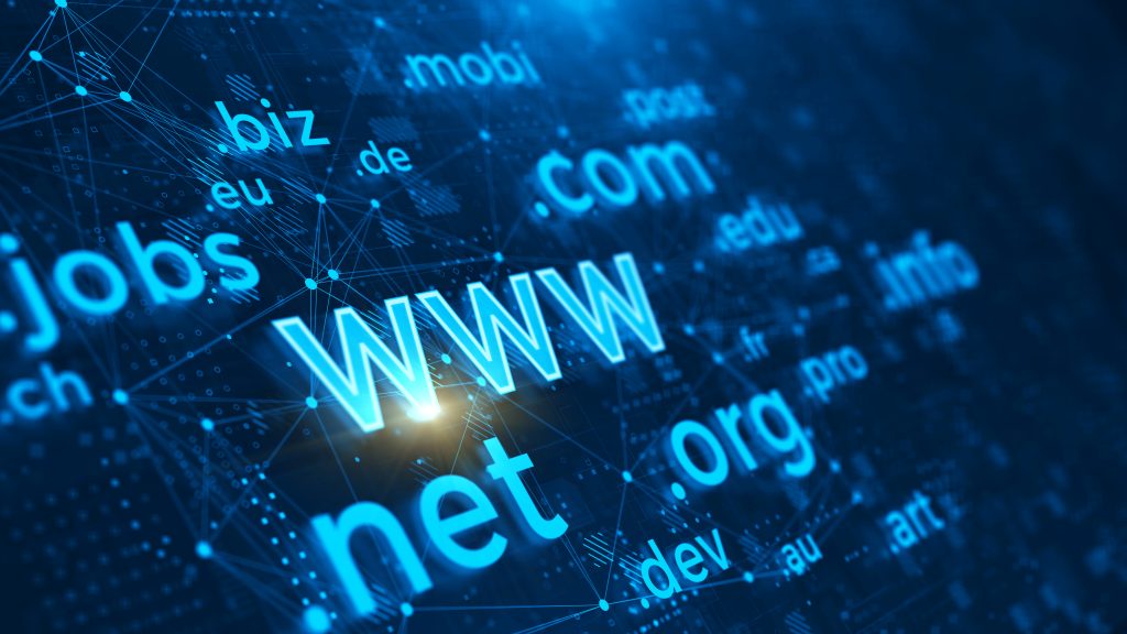 Netzwerk von diversen Domainendungen - im Zentrum steht das WWW