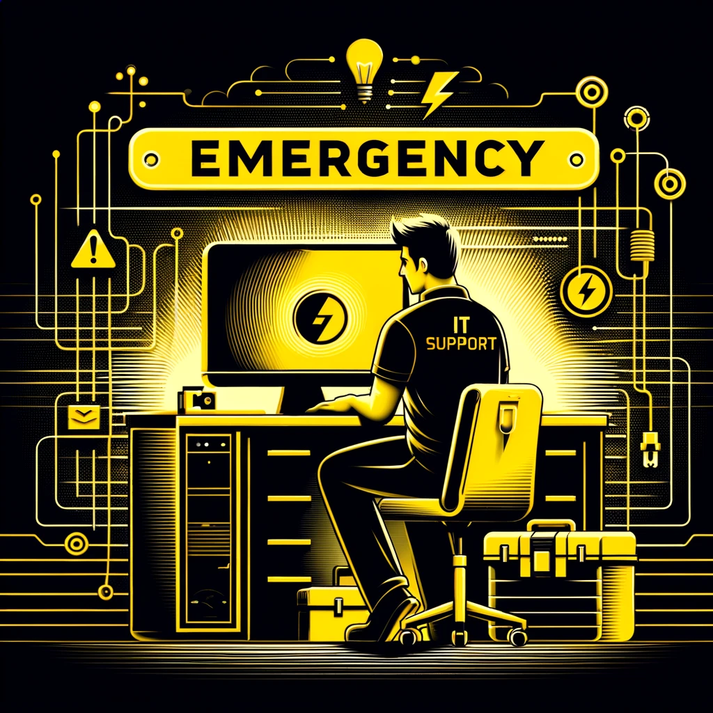 abstrakte Darstellung für Emergency IT Support in gelb schwarzem Design