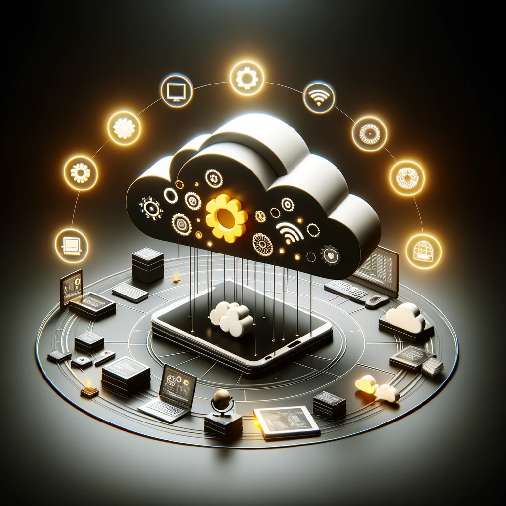 KI generierte Darstellung einer Cloud und der damit verbundenen Dienste