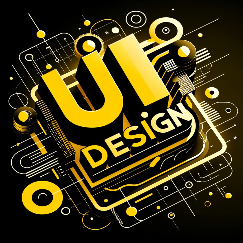 KI generierte Darstellung mit dem Schriftzug "UI Design" im Zentrum
