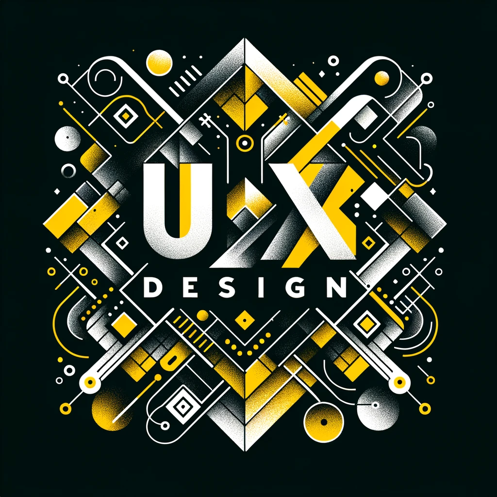 KI generierte Darstellung mit dem Schriftzug "UX Design" im Zentrum